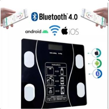 Imagem de Balança Digital Inteligente Vidro Preto Completa Bluetooth 180kg Bioim