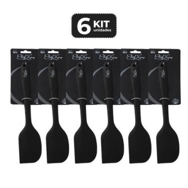 Imagem de Kit 6 espatula de silicone preta pro 28 cm 230 c - Chef Line