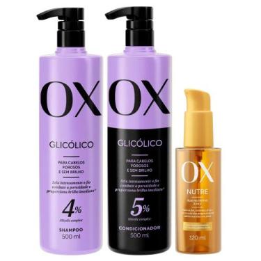 Imagem de Kit OX Glicólico Shampoo 500ml + Condicionador 500ml + Óleo Capilar Nu