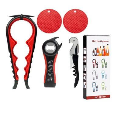 Imagem de Castrap 2025 Novo Conjunto De Abridores De Frasco 5 Em 1 Abridor De Garrafa De Cerveja 4 Em 1 Abridor De Tampa De Cozinha Abridor De Lata Multifuncional Para Uso Doméstico (5PCS - vermelho)