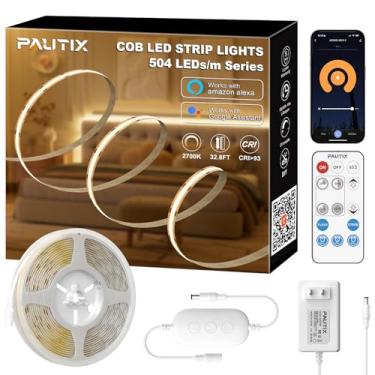 Imagem de PAUTIX Kit de fita de LED COB branco quente 2700K 504LEDs/m, CRI90+ 32,8 pés/10 m regulável 24 V kit de fitas de LED, funciona com Alexa/Google Assistant, para iluminação DIY sob armário quarto