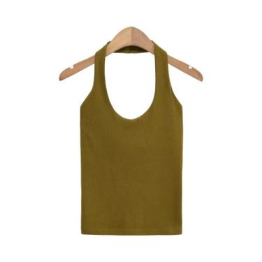 Imagem de Top Curto Casual De Verão Para Mulheres Com Decote Halter E Sem Mangas