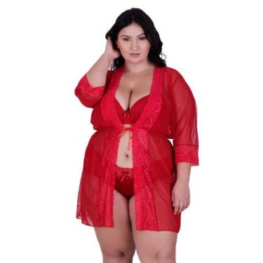 Imagem de Robe Plus Size Hobby Detahe de Renda Adulto Feminino - NAKA MODAS, Ver