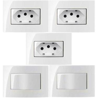 Imagem de 3 Tomada 3 Pinos 10a + 2 Interruptor Simples Branco para Móvel Embutir