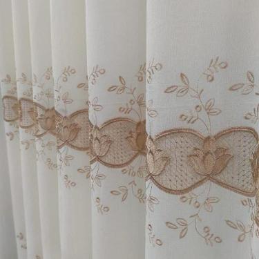 Imagem de Cortina Para Janela/Porta/Quarto/Sala De Voil Linho Bordado Gripir Com