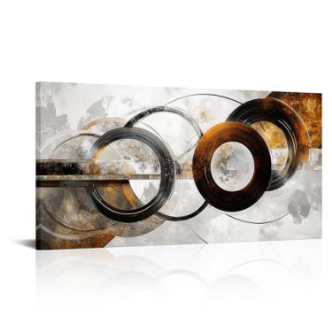 Imagem de AoArtWZ Pintura marrom e cinza, arte de parede, círculo, tela geométrica, decoração de parede, arte abstrata, grafite, arte moderna para sala de estar, escritório, decoração de casa, emoldurada, 50,8