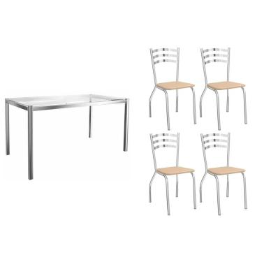 Imagem de Sala de Jantar Completa Reno c/ Tampo de Vidro 150x80cm e 4 Cadeiras Portugal Cromada/Nude 16 - Kappesberg