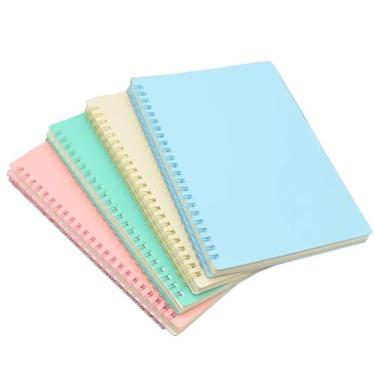 Imagem de YIKANGHENG Caderno espiral, 4 peças, tamanho A5, 21 cm x 14 cm de espessura, capa dura de plástico de 7 mm, pautado universitário, 4 cores, 80 folhas/160 páginas para estudo e anotações (leve)