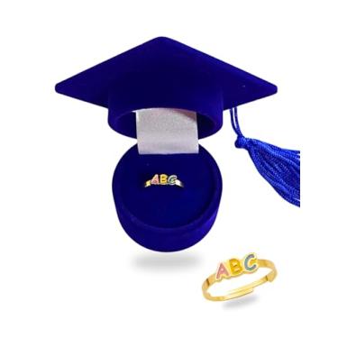 Imagem de Anel Formatura Abc Infantil Regulavél Colorido Com Caixinha de Presente (CAPELO AZUL)