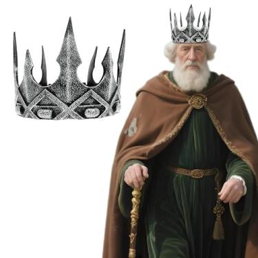 Imagem de JIEFULL Medieval King Crown Prop Monster Prince Tiara Costume Accessories for Men Halloween Cosplay Stage Prom Royal Decoration(Two Moons, Silver)