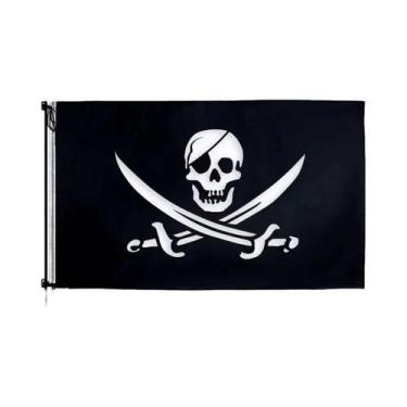 Imagem de Bandeira Tema Pirata 90x150cm Com Caveira E Navio Para Decoração De Fe