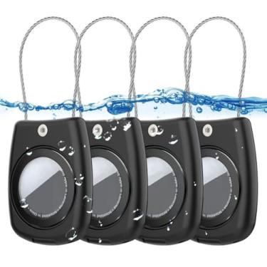 Imagem de Capa impermeável IPX8 AirTag com chaveiro, pacote com 4 AirTags, capa protetora completa para Apple Tag Tracker, suporte de etiquetas de ar para bagagem, chave, animal de estimação, mochila, 4 pretas