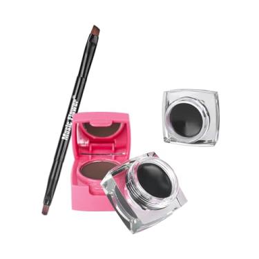 Imagem de Unusual Beauty Conjunto de maquiagem 4 em 1 para delineador de olhos marrom preto e pó para sobrancelhas, kit profissional de delineador de olhos de longa duração com pincel de ponta dupla e espelho