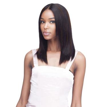 Imagem de ManeMajesty Perucas Lisas Cabelo Humano Wear and Go Perucas Sem Cola Cabelo Humano Pré-Arrancado Pré-Cortado HD Peruca Frontal de Renda Densidade 180 Densidade Peruca Preta Marrom Misto 40.6 cm FS1B