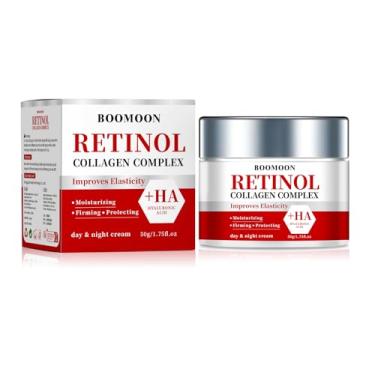Imagem de Creme facial de colágeno retinol com ácido hialurônico, creme de rugas para rosto, pescoço com ácido hialurônico de colágeno, creme facial hidratante para dia e noite para homens e mulheres, 50 g (1)