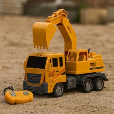 Imagem de Caminhão de Controle Remoto RC, Escavadeira de Construção, 27MHz, 1:30 Escala, 360° Rotação, com Luz