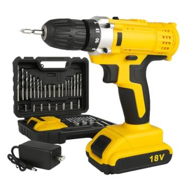 Imagem de Furadeira Parafusadeira Sem Fio 18V com 2 Baterias Recarregáveis + Maleta Completa 40 Peças – Amarela
