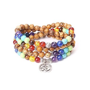 Imagem de Addmluck Colar com 108 contas Mala, pingente de árvore da vida, 7 chakras, oração, buda, pedras curativas, ioga, joias masculinas e femininas, Regular, Pedra, Pedra preciosa natural