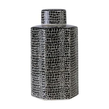 Imagem de Mikasa Lata de cerâmica azul craquelada, armazene pequenos itens domésticos ou exiba florais falsos, preto e branco