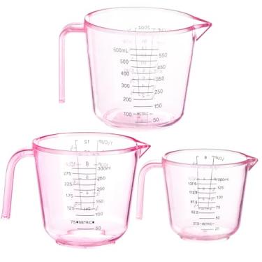 Imagem de Copo medidor de plástico rosa fofo para cozinha doméstica e tempero líquido (150 ml, 300 ml, 600 ml - pacote com 3)