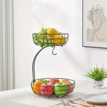 Imagem de European Metal 2 Tier Fruit Dish Basket Creative Sturdy Fruit Basket Rack Stand Holder Bowl Modern Fruit Basket Holder For Kitchen, Countertop, Living Room