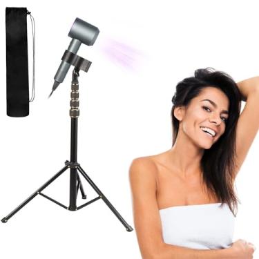 Imagem de Suporte para secador de cabelo mãos livres com bolsa de armazenamento, 60-194 cm de altura ajustável 180 graus giratório secador de cabelo chão para mulheres animais de estimação