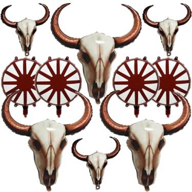 Imagem de 10 peças Western Longhorn Cow Balloons Wagon Wheel Cowboy Foil Balloons for Western Party Wall Cowboy Cowgirl Wild West Decorações Último Rodeio Bachelorette Party Decorações Suprimentos