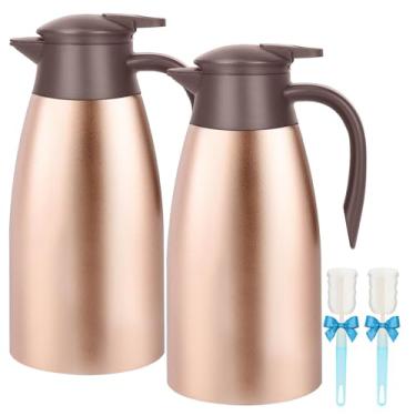 Imagem de Garrafa térmica de café de 1,927 g, pacote com 2 urnas de café isoladas com airpot de aço inoxidável, dispensador térmico a vácuo para café, água quente, chá, bebidas quentes – Mantenha 12 horas