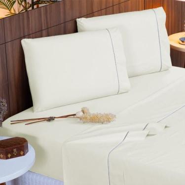 Imagem de Jogo de Lençol King 4 Peças Percal 400 Fios 100% Algodão Acetinado Pon