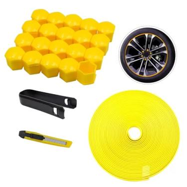 Imagem de 20 peças de capas de porca de vinil e kit de tira de acabamento de cubo de roda de borracha de 7,9 m - Capas de porcas universais e protetor de aro decorativo para porcas de 17 mm, com ferramenta de