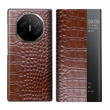 Imagem de LTLMYDAM Capa de couro genuíno para Huawei Mate XT, Smart Hibernate Feature Flip Case Crocodile Texture Business Style, marrom, XT