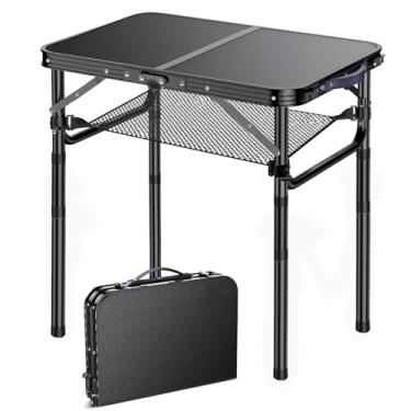 Imagem de Yriuat Mesa lateral para uso externo, portátil, 3 alturas ajustáveis, pequena mesa dobrável, de alumínio, mesa lateral de pátio para ambientes externos, mesa de canto de café para piscina, varanda e