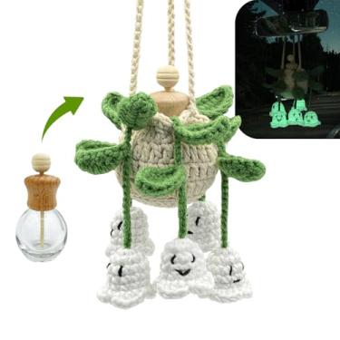 Imagem de Aromatizador de carro fantasma brilhante de crochê, decoração de carro de Halloween, frasco difusor de óleo recarregável de 15 ml com decoração de crochê para espelho retrovisor de carro, presentes de