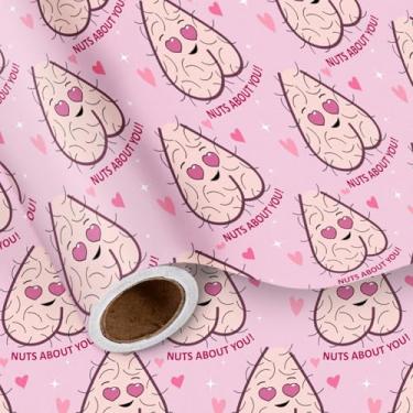 Imagem de LeZakaa Papel de embrulho engraçado, nozes sobre você com corações, rosa rude para presente adulto para aniversário, dia dos namorados, para adultos, homens, mulheres, namorado, namorada, mini rolo 43
