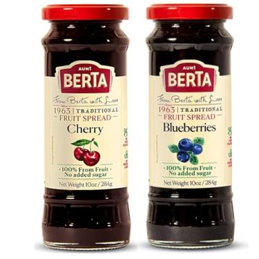 Imagem de Geleia Doce de Fruta Israelense Cereja e Mirtilo (Cherry e Blueberries) Sem Açúcar Adicionado AUNT BERTA 100% FRUTA - 2 Unidades de 284g cada