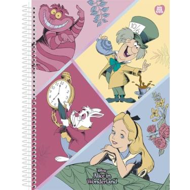 Imagem de Caderno Universitário 10 Matérias Animativa Alice no País das Maravilhas - 160 folhas, Capa Dura, Adesivos, 60206