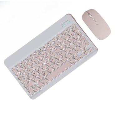 Imagem de Kit Teclado e Mouse Sem Fio Bluetooth Colorido Macaron Para PC iPad Tablet Notebook(Rosa)