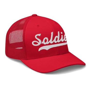 Imagem de Chapéu de soldado boné de caminhoneiro de beisebol bordado com texto vintage malha esportiva swoosh presente lembrança headwear IA KS, Vermelho, tamanho �nico