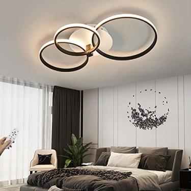 Imagem de Luminária de teto LED regulável, preta, moderna, simples, redonda, anel, sala de estar, luminária com controle remoto, decorativa, elegante, sala de estar, sala de jantar, quarto, cozinha, l