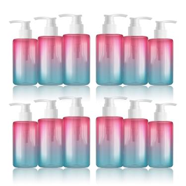Imagem de Pacote com 12 frascos de bomba recarregáveis de 200 ml – Dispensadores vazios de plástico de cor gradiente transparente para loção, xampu, sabonete e creme