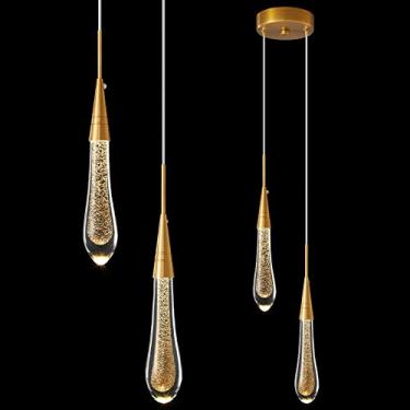Imagem de Mini luminária pendente de cristal em formato de lágrima, LED, dourada, regulável, moderna, para cozinha, quarto, corredor, entrada, conjunto de 2