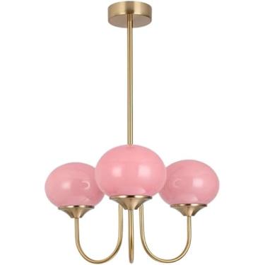 Imagem de Lustre de vidro bolha de 3 luzes Sputnik Luminária pendente de vidro leitoso branco Lustre rosa moderno de meados do século para hall de entrada Cozinha Ilha Quarto Mesa de jantar Sala de es