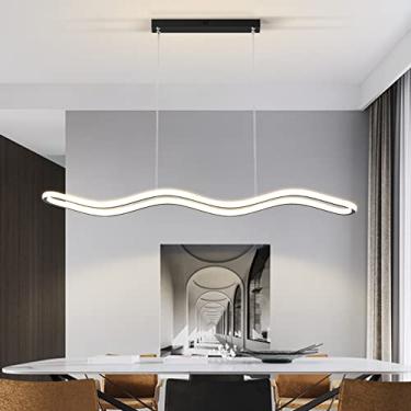 Imagem de Luminária pendente LED moderna regulável com controle remoto para sala de jantar, sala de estar, altura ajustável, ilha de cozinha, luminária de teto suspensa, lustre de acrílico de 55 W (pr