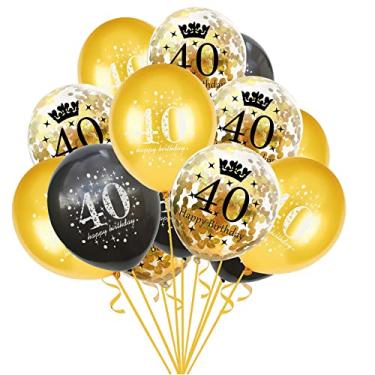 Imagem de Pacote com 15 balões infláveis de confete de 30 cm, balões de aniversário transparentes de látex 18, 30, 40, 50, 60, 70, 80, lembrancinhas de festa de decoração de aniversário (40 anos de idade)