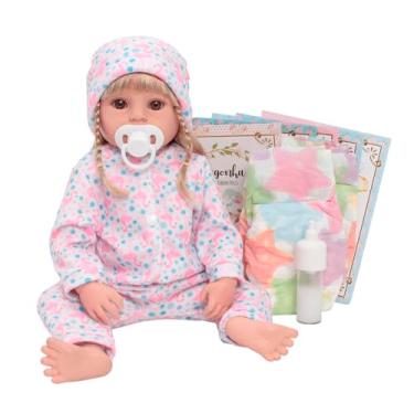 Imagem de Boneca Reborn Bebê Realista Pijama Flamingo Com Kit Itens