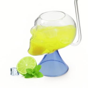 Imagem de JECOMPRIS 2 peças de copo de coquetel de caveira de Halloween 250 ml engraçado copo de vinho transparente para decoração de suco de uísque Margarita festa temática
