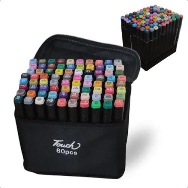 Imagem de Canetinha Touch 80 Cores - Estojo Profissional de Marcadores com Tampa Codificadas e Ponta Dupla - Conjunto De Marcador Permanente Para Crianças e Adultos para Colorir Pintar Esboçar - Linha Premium