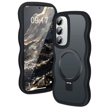 Imagem de KMAMBAG [Suporte magnético e moldura ondulada] Capa para Samsung Galaxy S24/S25 [Apto para MagSafe] [Proteção contra quedas militar] Capa de anel de telefone S24/S25 translúcida não amarelada para