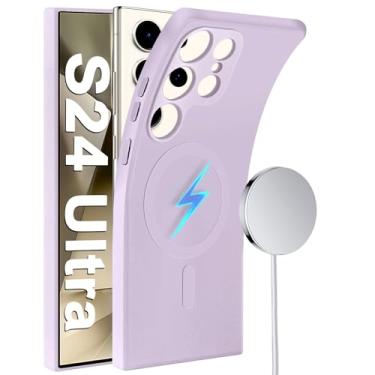 Imagem de Capa magnética para Samsung Galaxy S24 Ultra, adequada para Mag-Safe, Slim Soft Touch Silicone para Samsung S24 Ultra Phone Gel Borracha Microfibra Forro Capa Protetora 6,8 polegadas (Roxo)