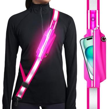 Imagem de Ylzzrs Faixa refletiva para caminhar à noite, luzes de segurança de cinto refletivas de LED, luzes para passear à noite com cães, alta visibilidade Tipo-C recarregável com suporte de telefone para